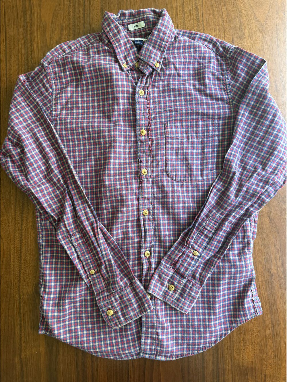 J.Crew Men's Lightweight Flannel Blue & Red Check Plaid Button-Down - Size S